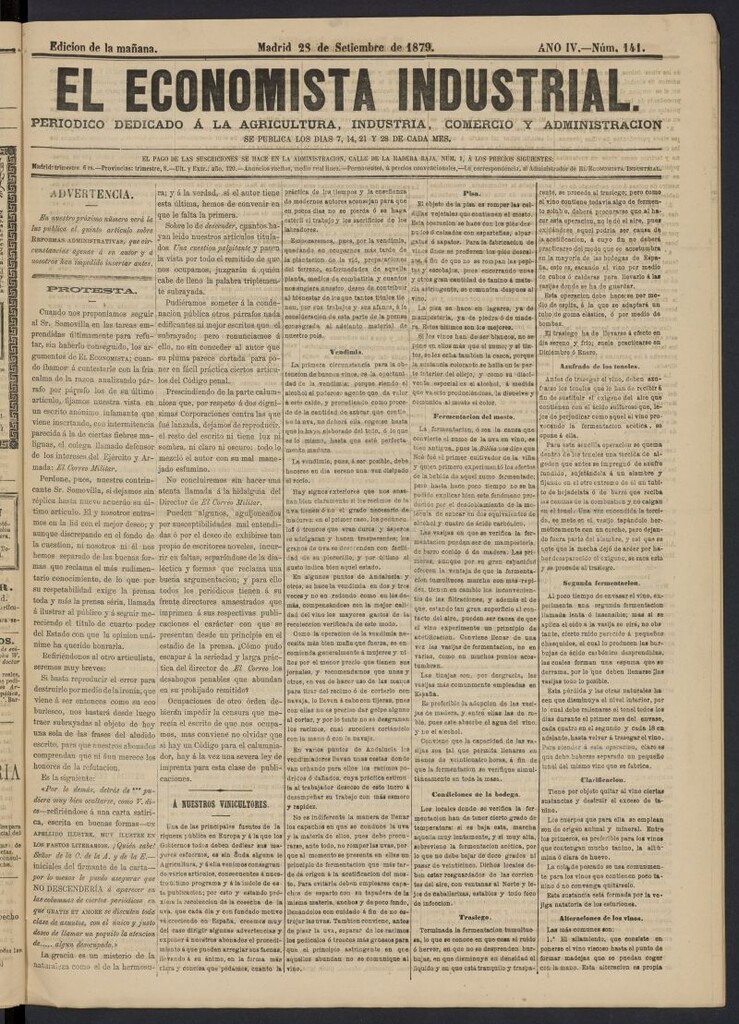 Miniatura de El Economista Industrial del 28 de septiembre de 1879, nº 141