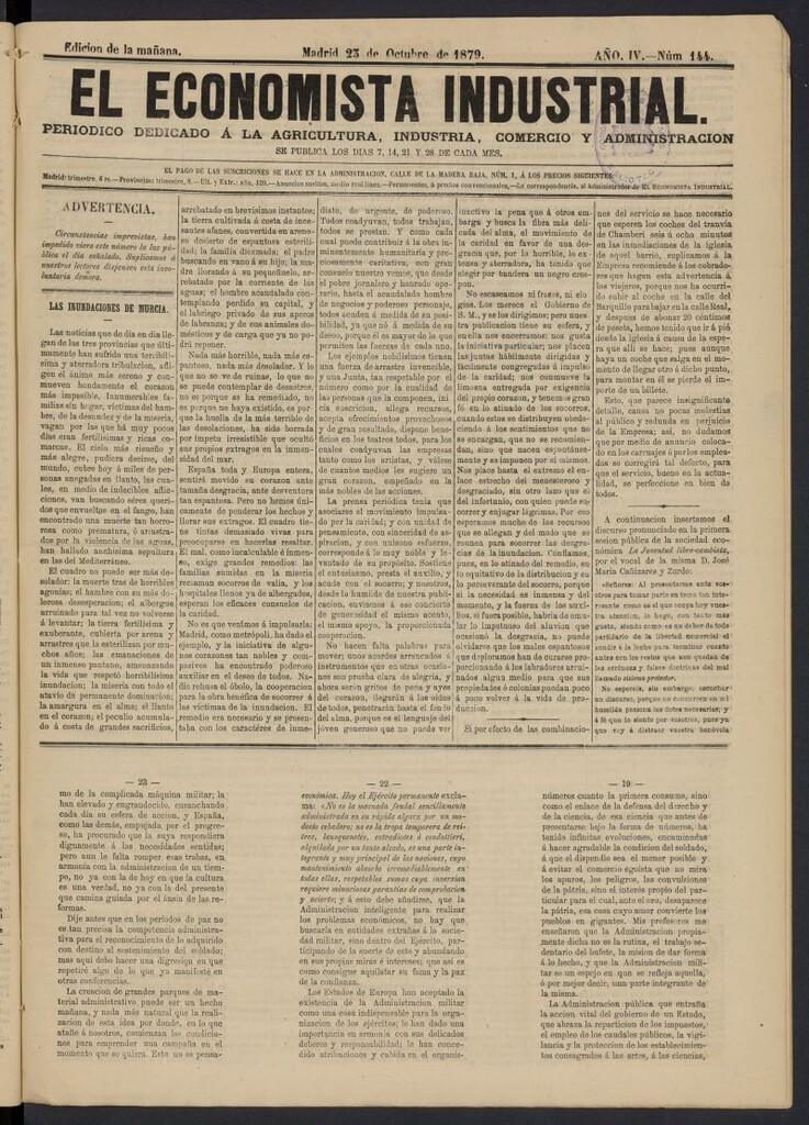 Miniatura de El Economista Industrial del 23 de octubre de 1879, nº 144