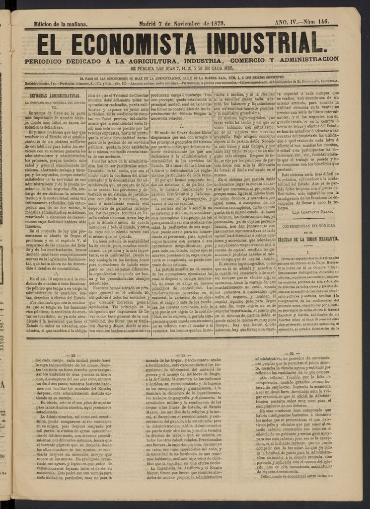 Miniatura de El Economista Industrial del 7 de noviembre de 1879, nº 146