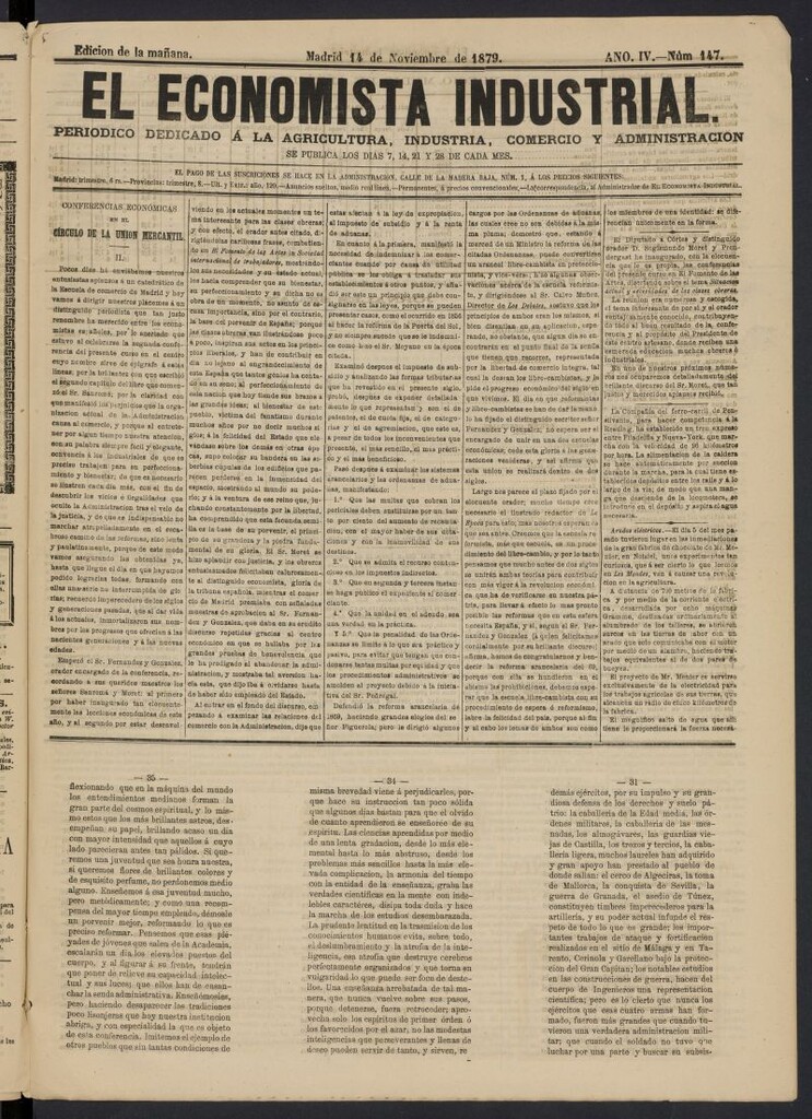 Miniatura de El Economista Industrial del 14 de noviembre de 1879, nº 147