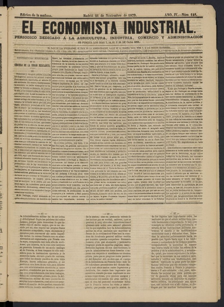 Miniatura de El Economista Industrial del 21 de noviembre de 1879, nº 148