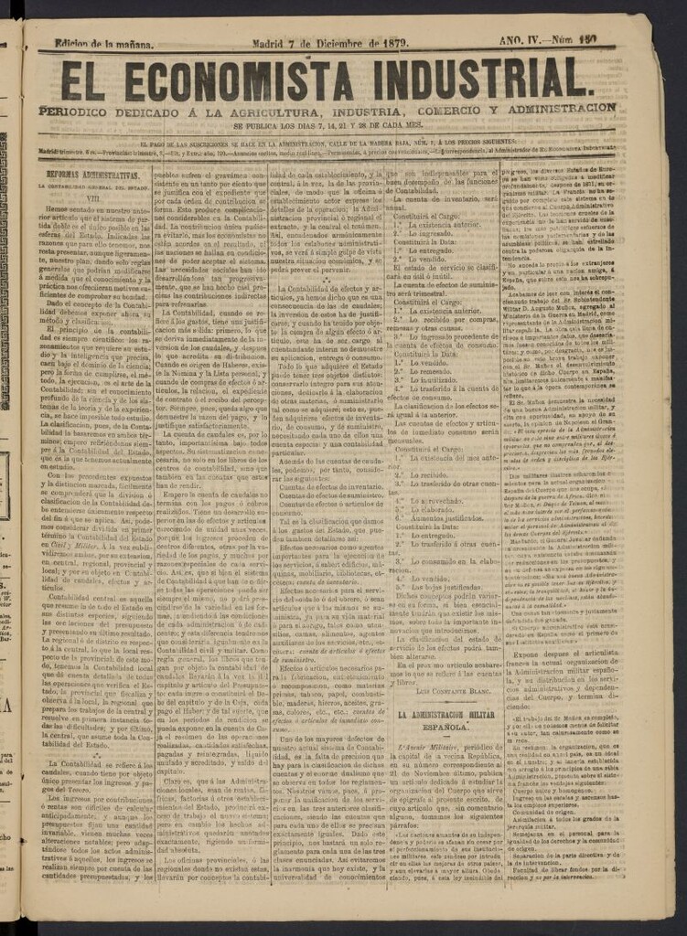 Miniatura de El Economista Industrial del 7 de diciembre de 1879, nº 150