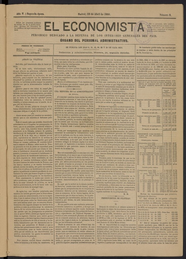 Miniatura de El Economista Industrial del 10 de abril de 1880, nº 8