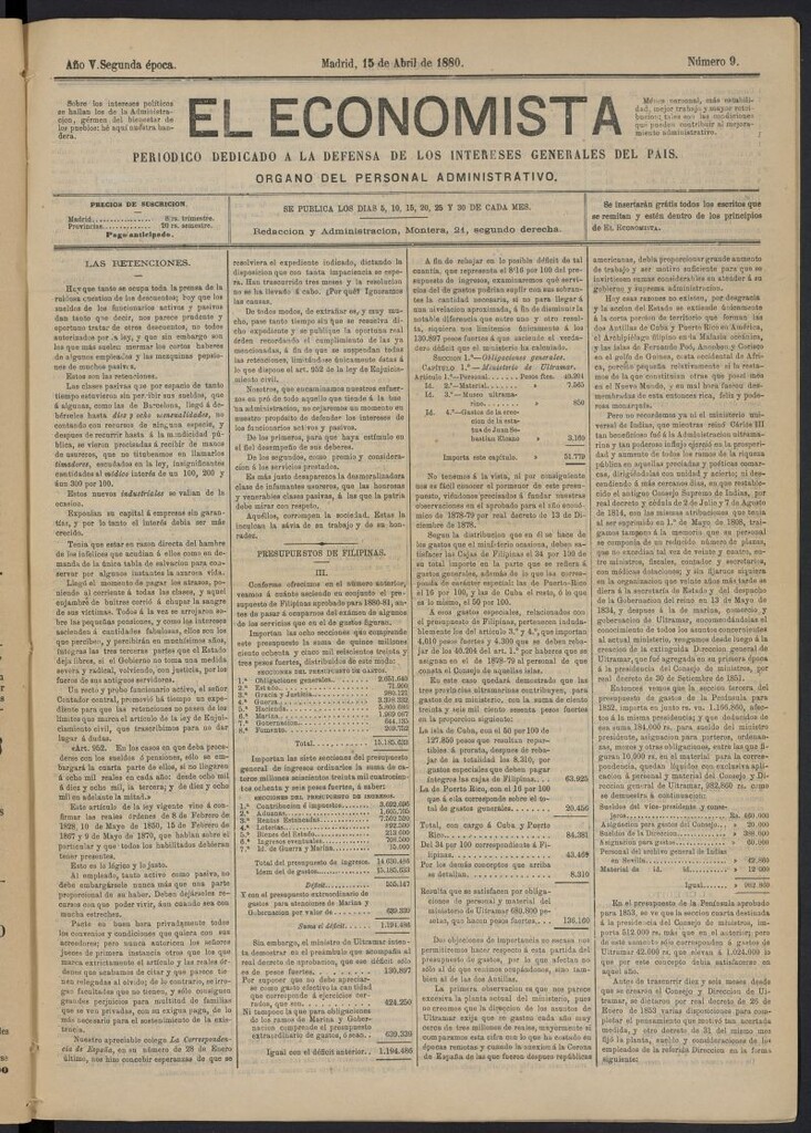 Miniatura de El Economista Industrial del 15 de abril de 1880, nº 9