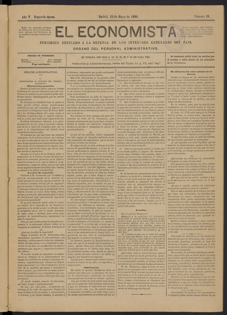 Miniatura de El Economista Industrial del 15 de mayo de 1880, nº 15