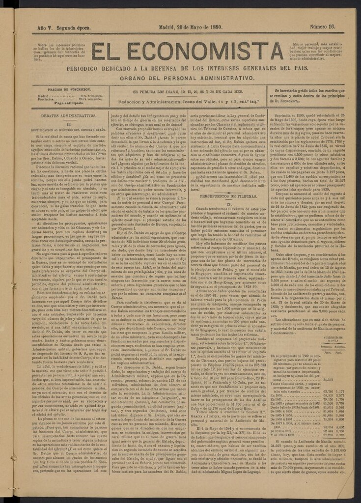 Miniatura de El Economista Industrial del 20 de mayo de 1880, nº 16