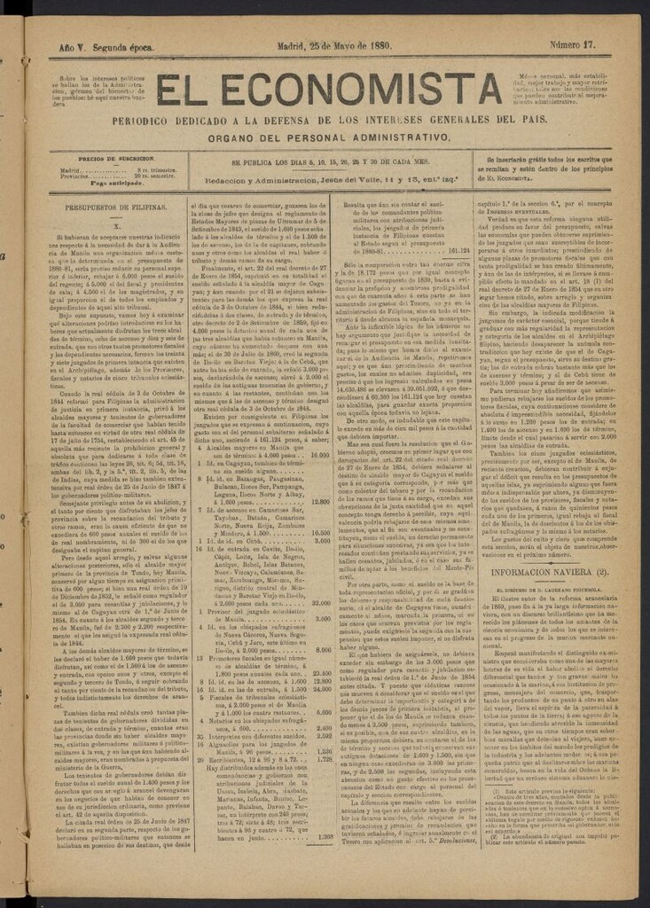 Miniatura de El Economista Industrial del 25 de mayo de 1880, nº 17