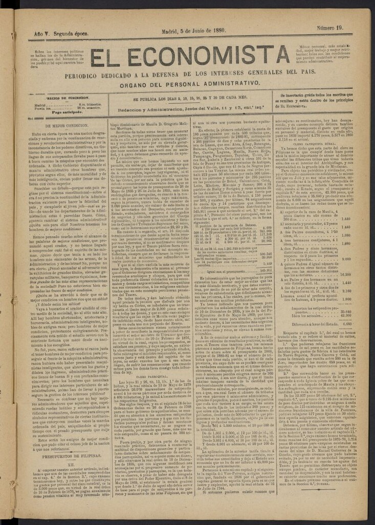 Miniatura de El Economista Industrial del 5 de junio de 1880, nº 19