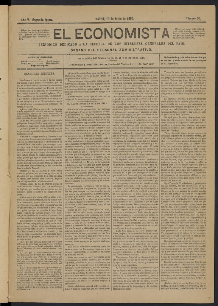 Miniatura de El Economista Industrial del 10 de junio de 1880, nº 20