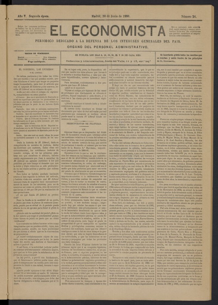 Miniatura de El Economista Industrial del 30 de junio de 1880, nº 24