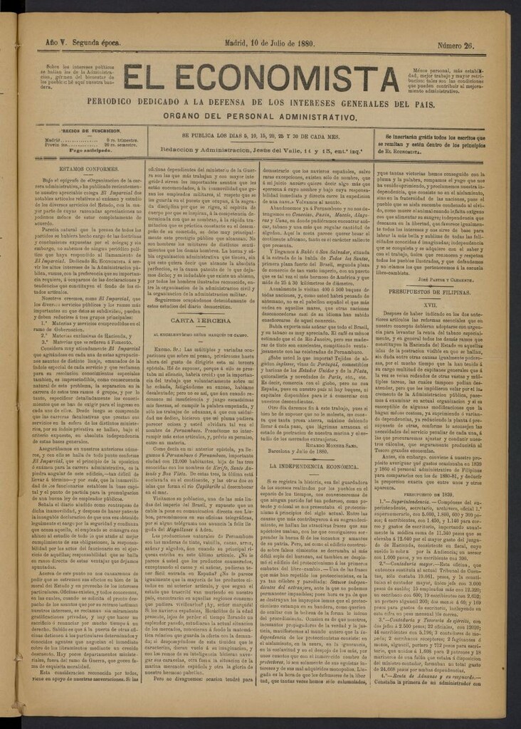 Miniatura de El Economista Industrial del 10 de julio de 1880, nº 26