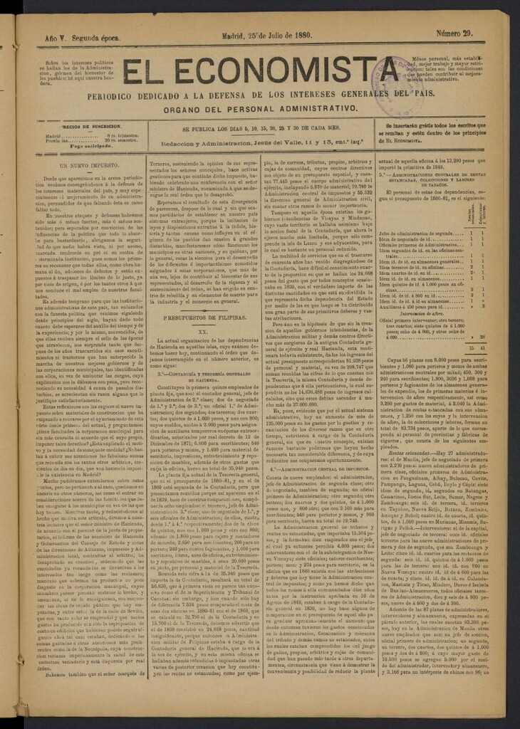 Miniatura de El Economista Industrial del 25 de julio de 1880, nº 29