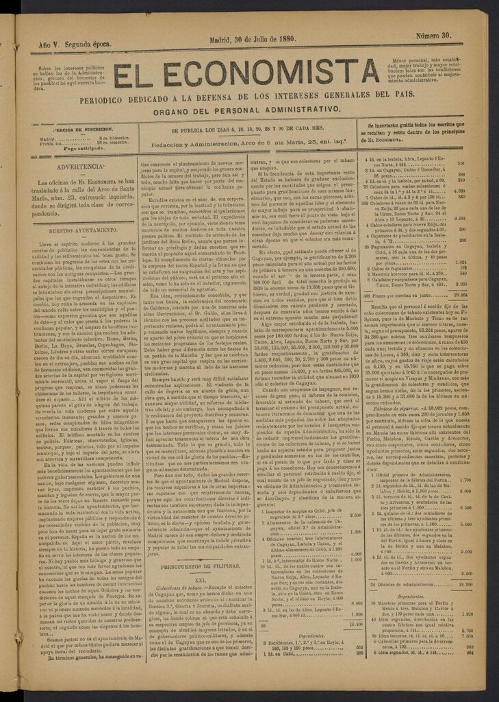 Miniatura de El Economista Industrial del 30 de julio de 1880, nº 30
