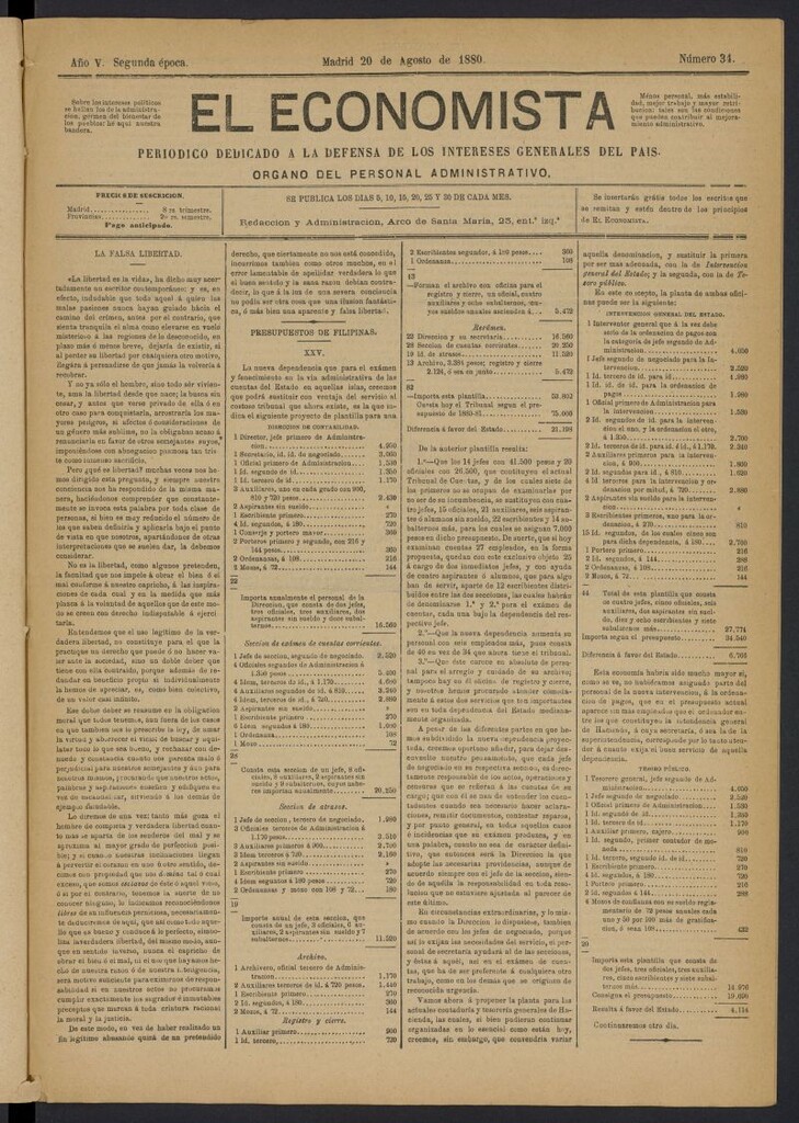 Miniatura de El Economista Industrial del 20 de agosto de 1880, nº 34