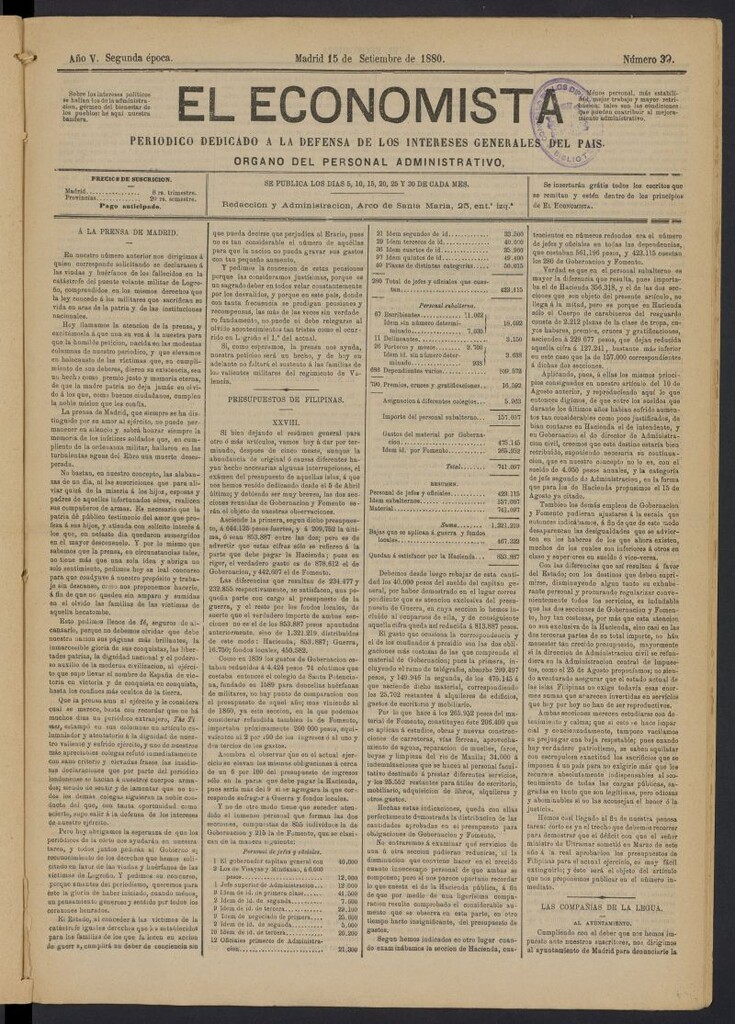 Miniatura de El Economista Industrial del 15 de septiembre de 1880, nº 39