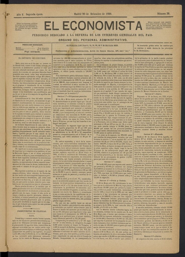 Miniatura de El Economista Industrial del 20 de septiembre de 1880, nº 30 [sic]