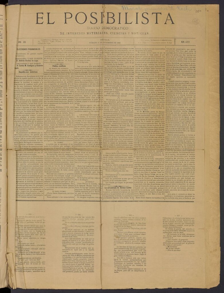 Miniatura de El Posibilista: diario democrático de intereses materiales, ciencias y noticias del 6 de diciembre de 1890