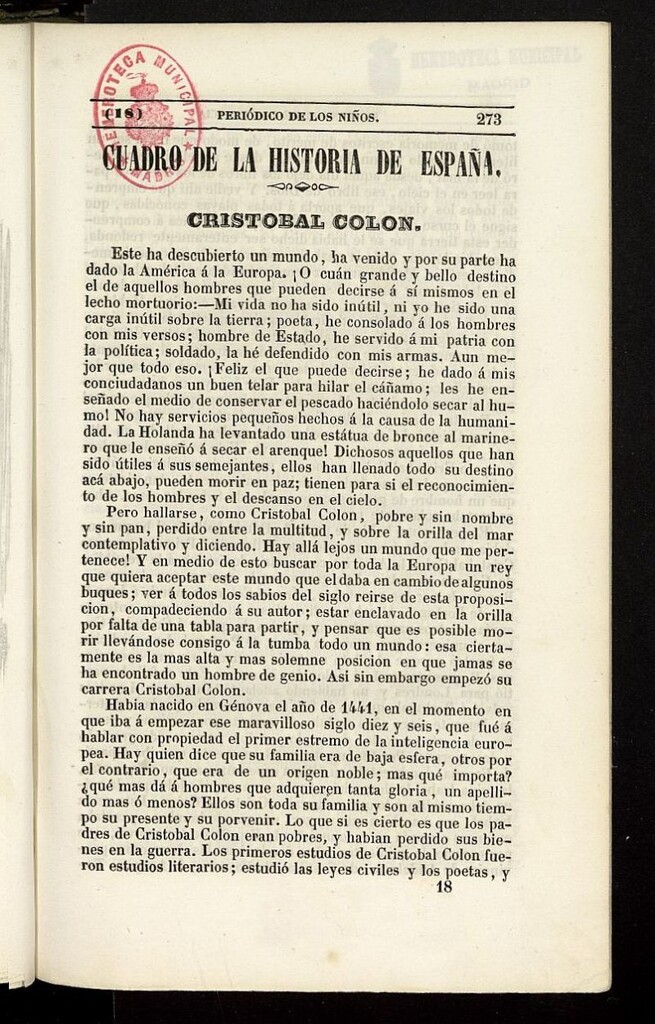 Miniatura de El Mentor de la Infancia de 1843, tomo I, nº 18