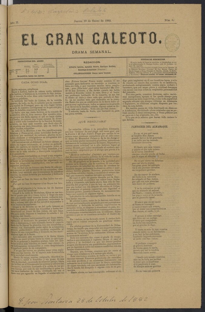 Miniatura de El Gran Galeoto: drama semanal del 19 de enero de 1882