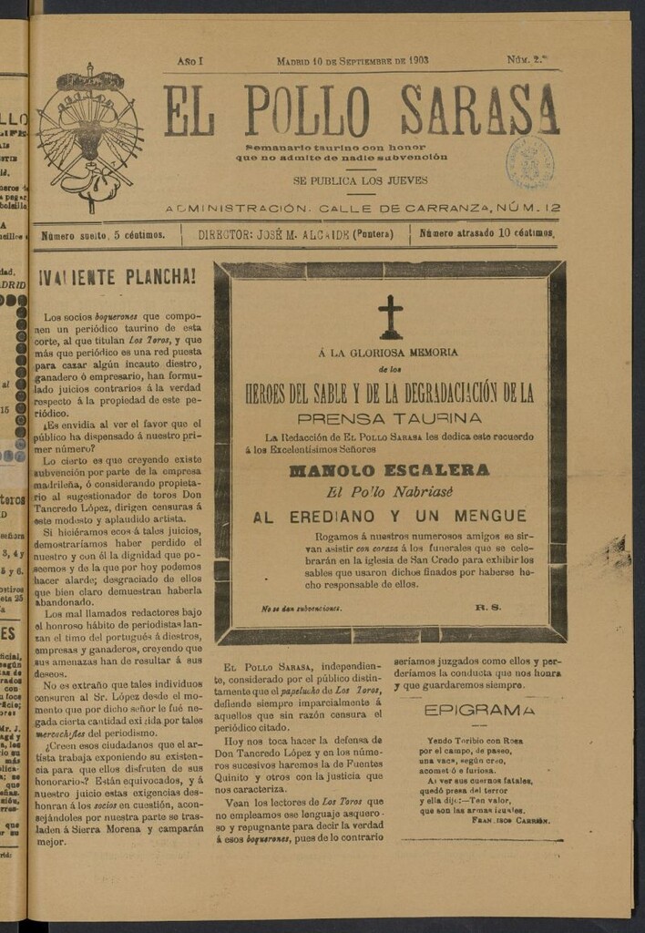 Miniatura de El pollo sarasa del 10 de septiembre de 1903
