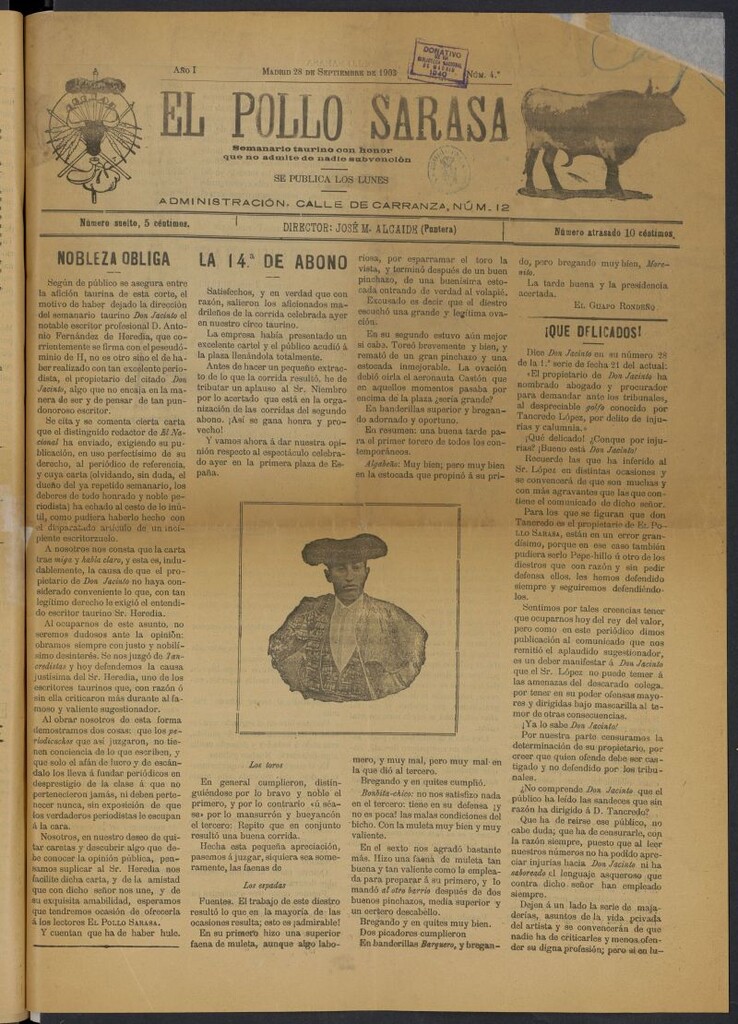 Miniatura de El pollo sarasa del 28 de septiembre de 1903