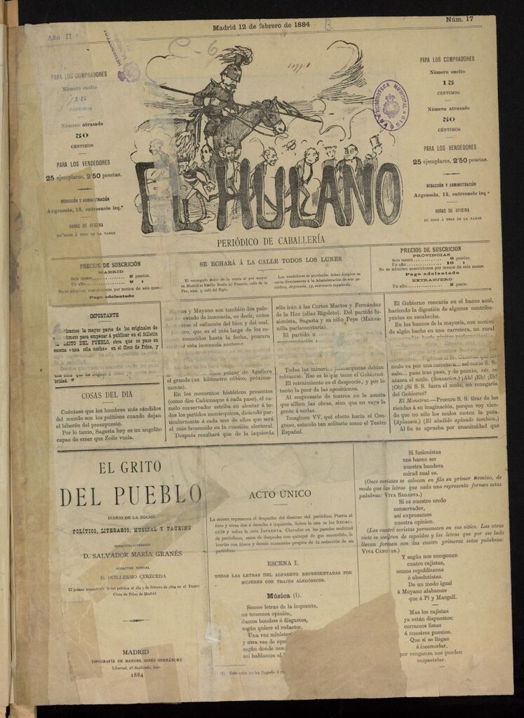 Miniatura de El Hulano: periódico de caballería del 12 de febrero de 1884