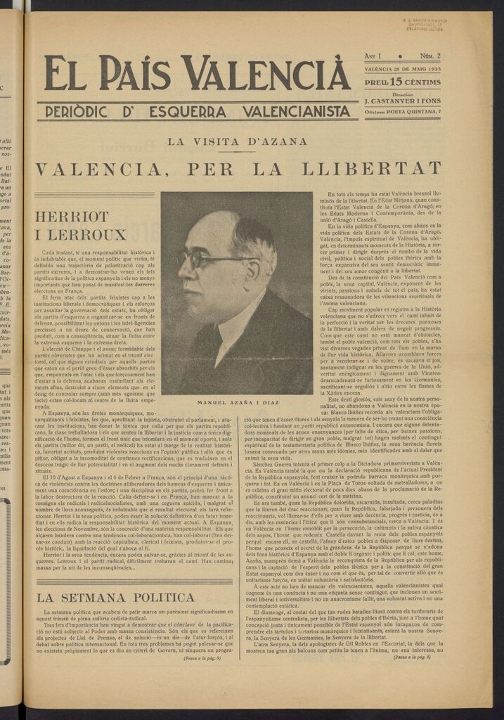 Miniatura de El país valencià: periòdic d´esquerra valencianista del 25 de mayo de 1935