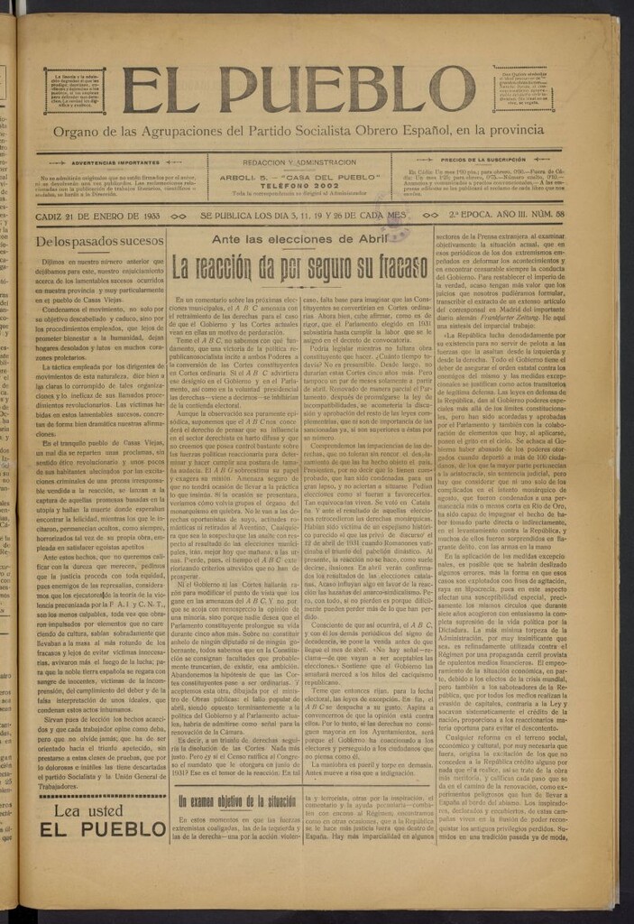 Miniatura de El Pueblo (Cádiz. 1931) del 21 de enero de 1933