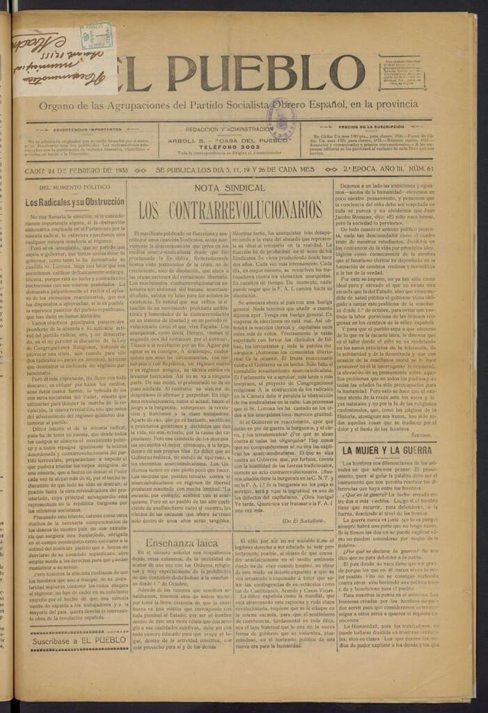 Miniatura de El Pueblo (Cádiz. 1931) del 24 de febrero de 1933