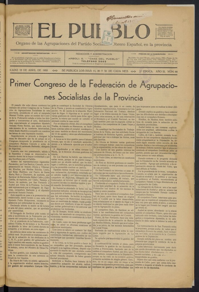 Miniatura de El Pueblo (Cádiz. 1931) del 12 de abril de 1933