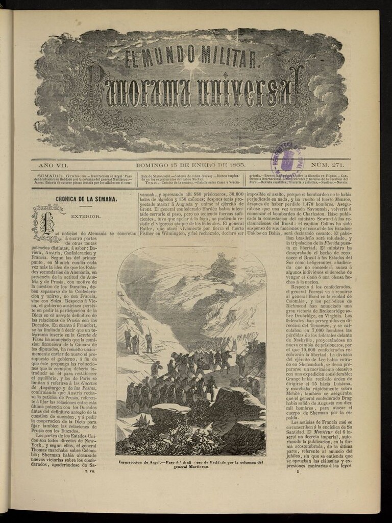 Miniatura de El Mundo Militar: panorama universal del 15 de enero de 1865