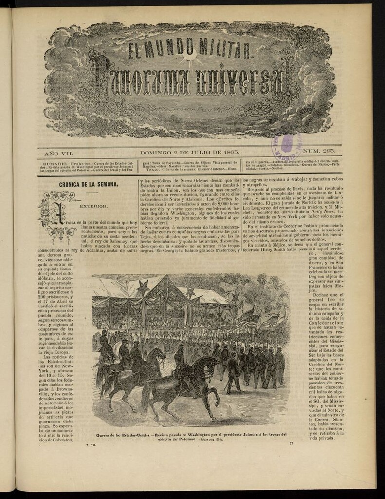 Miniatura de El Mundo Militar: panorama universal del 2 de julio de 1865