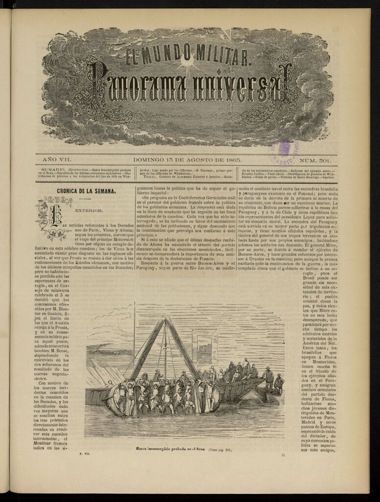 Miniatura de El Mundo Militar: panorama universal del 13 de agosto de 1865