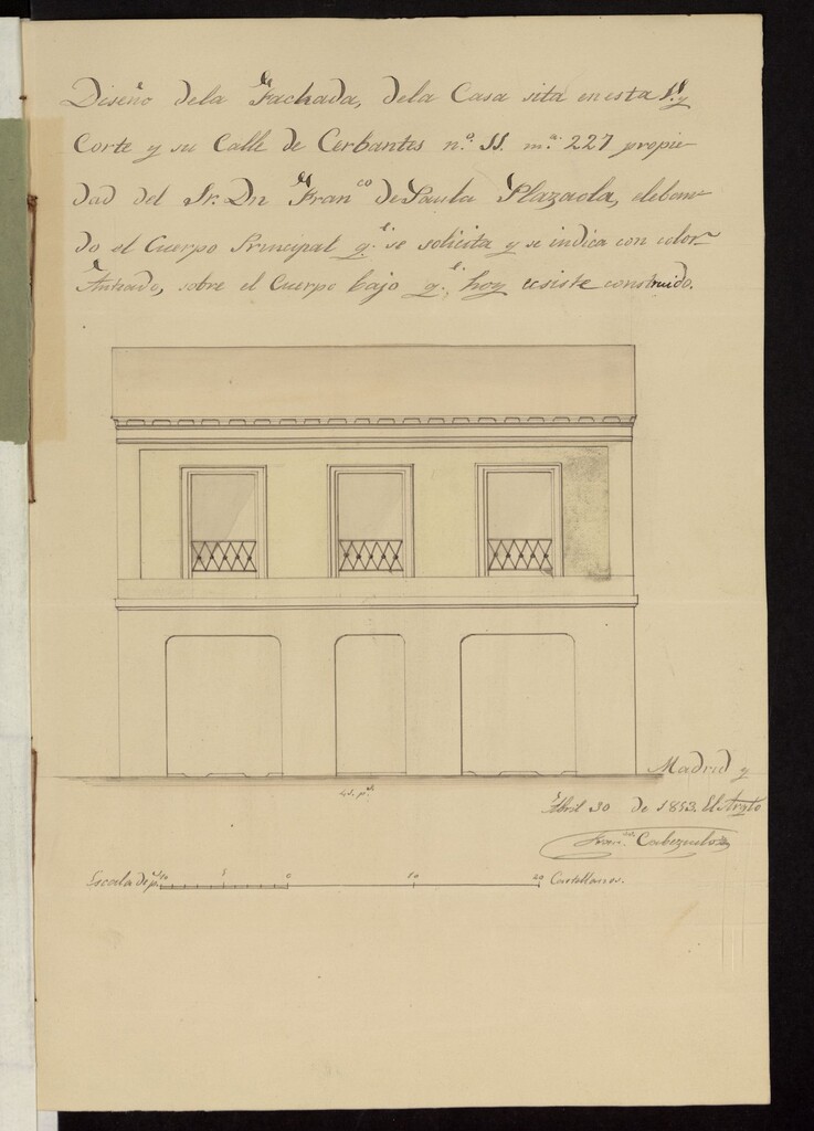 Miniatura de D. Francisco de Paula Plaraola, licencia para levantar piso principal a la casa calle de Cervantes nº 11 (actual nº 7) (1853)