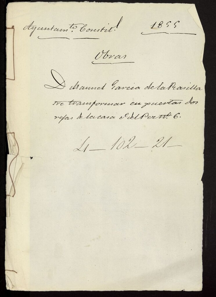 Miniatura de D. Manuel García de la Rasilla, sobre transformar en puertas dos rejas de la casa de la calle El Pez nº 6. (1855)