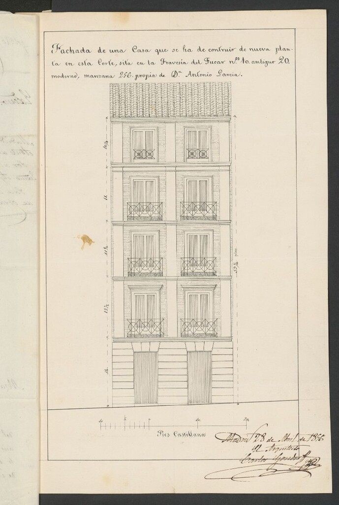 Miniatura de D. Antonio García, licencia para construir de nueva planta la casa Travesía del Fucar nº 20 moderno, manzana 256. (1856)