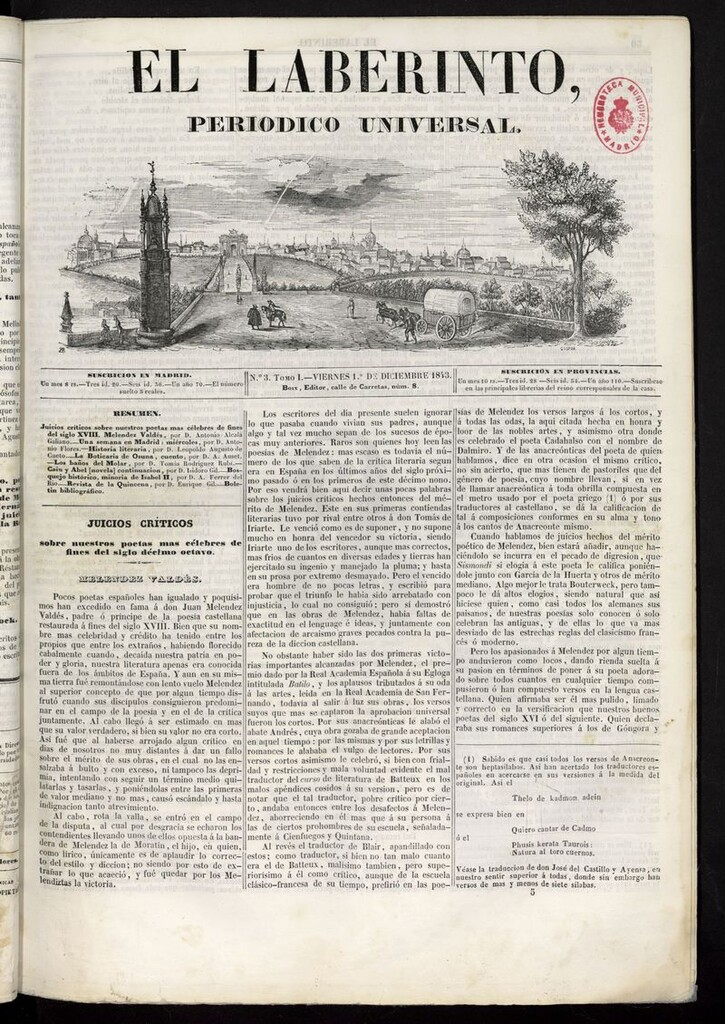 Miniatura de El Laberinto: periódico universal del 1 de diciembre de 1843