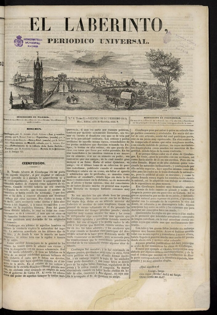 Miniatura de El Laberinto: periódico universal del 16 de febrero de 1844