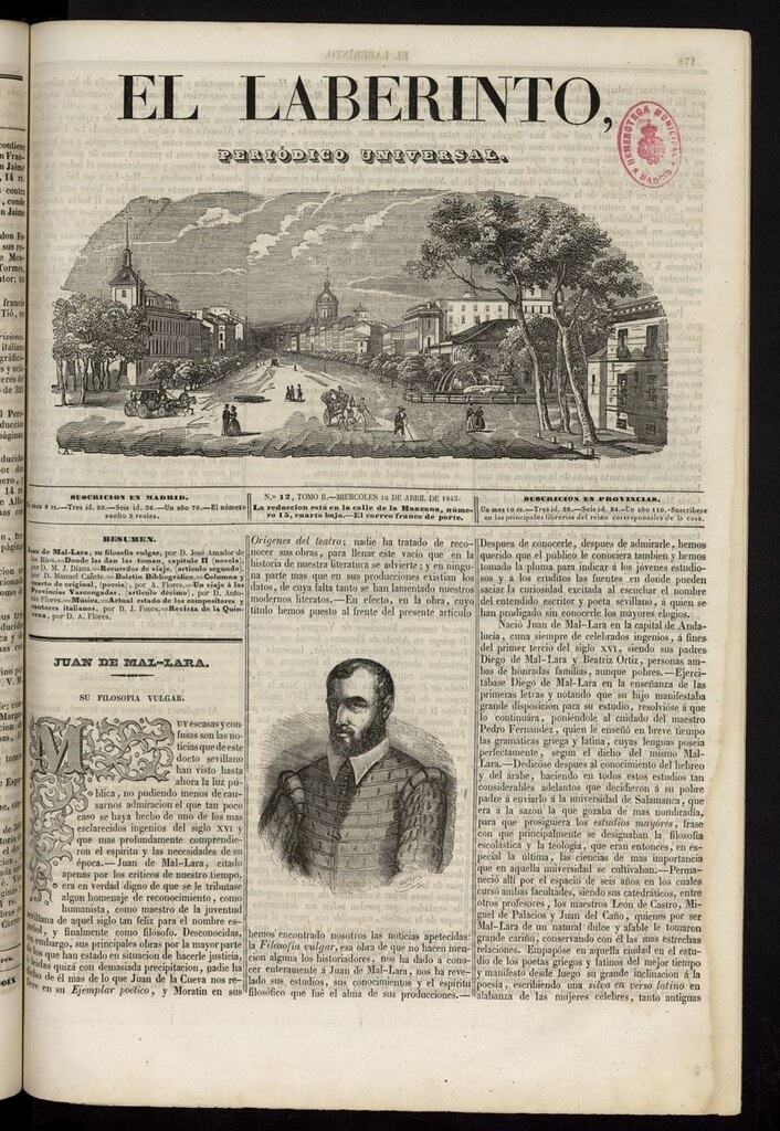 Miniatura de El Laberinto: periódico universal del 16 de abril de 1845