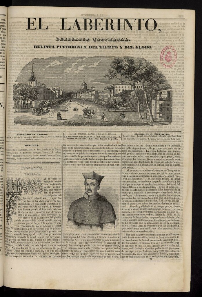 Miniatura de El Laberinto: periódico universal del 19 de mayo de 1845