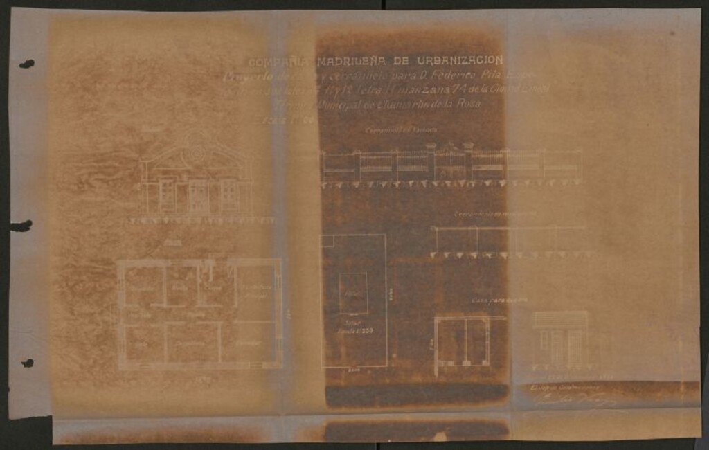 Miniatura de Proyecto de casa, cerramiento y dependencias para Federico Pita Espelosín en sus lotes números 11 y 12, letra H, manzana 74 de la Ciudad Lineal