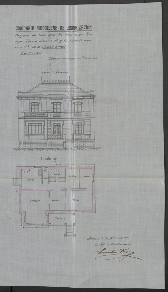 Miniatura de Proyecto de hotel que se construirá en los lotes números 14 y 15, letras H, manzana 79 de la Ciudad Lineal, propiedad de Don Enrique Terceño