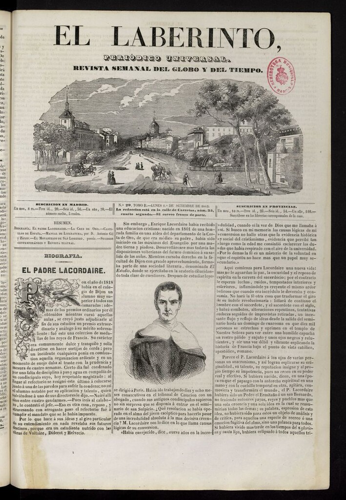 Miniatura de El Laberinto: periódico universal del 1 de septiembre de 1845