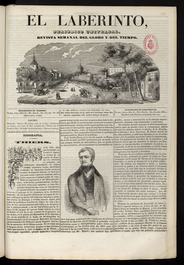 Miniatura de El Laberinto: periódico universal del 8 de septiembre de 1845