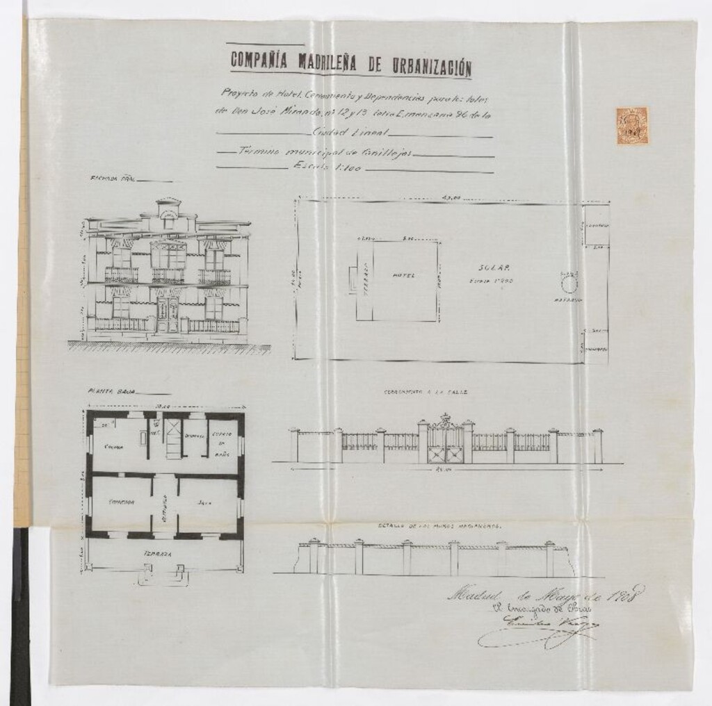 Miniatura de Solicitud de licencia de Emilio Vargas para la construcción de un hotel en los lotes 12 y 13, letra E , manzana 96 de la Ciudad Lineal