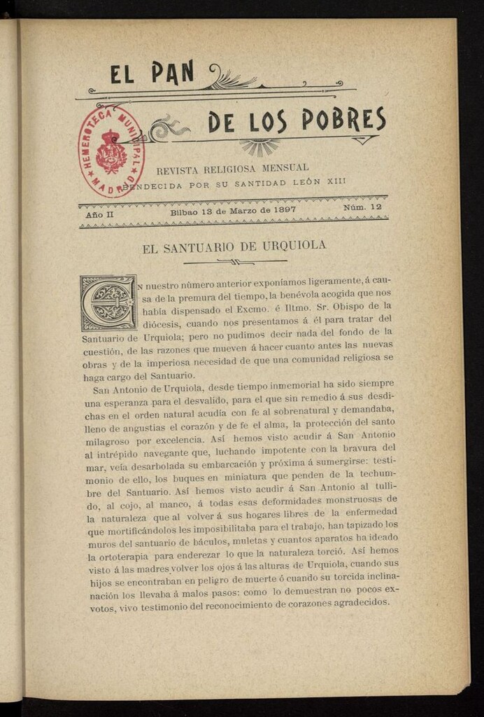 Miniatura de El Pan de los Pobres: revista religiosa mensual del 13 de marzo de 1897