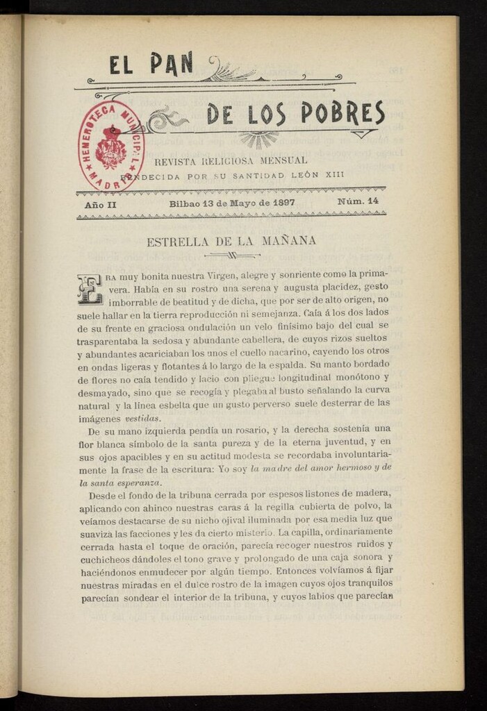 Miniatura de El Pan de los Pobres: revista religiosa mensual del 13 de mayo de 1897