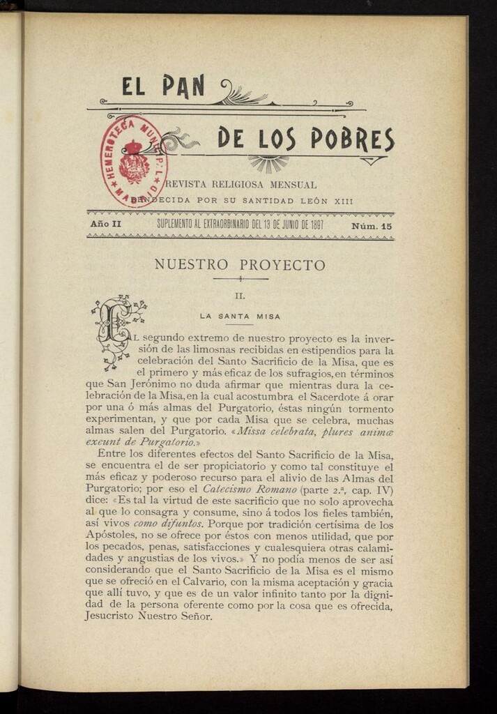 Miniatura de El Pan de los Pobres: revista religiosa mensual del 13 de junio de 1897, suplemento