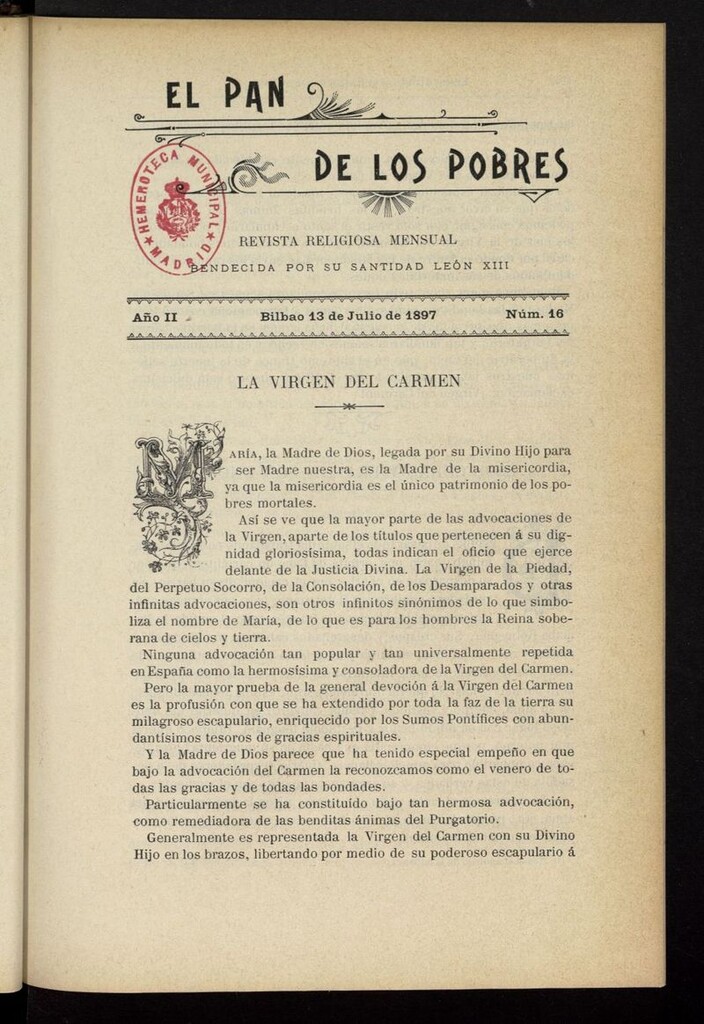 Miniatura de El Pan de los Pobres: revista religiosa mensual del 13 de julio de 1897