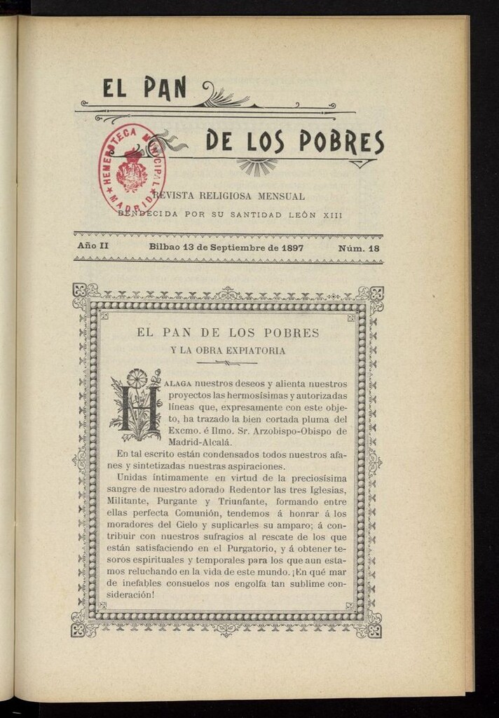 Miniatura de El Pan de los Pobres: revista religiosa mensual del 13 de septiembre de 1897